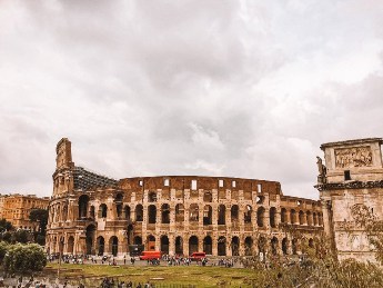 The front of the Colosseum in Rome.