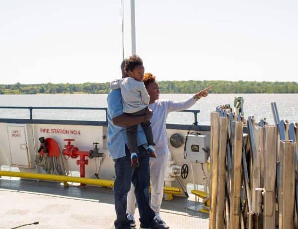 Family with their toddler on Surry,VA ferry.