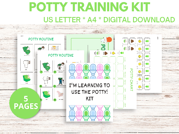 Printable potty training kit in the color green.