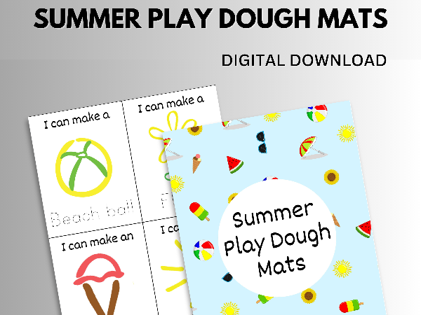 Summer play dough mat cover page and a page with four mat designs.