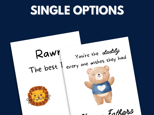 Printable Father's Day card showing 2 options.  One with a line and the other with a teddy bear.