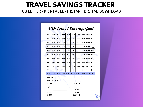 $10k travel savings tracker printable.