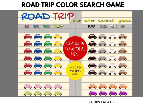 Printable road trip color search game.