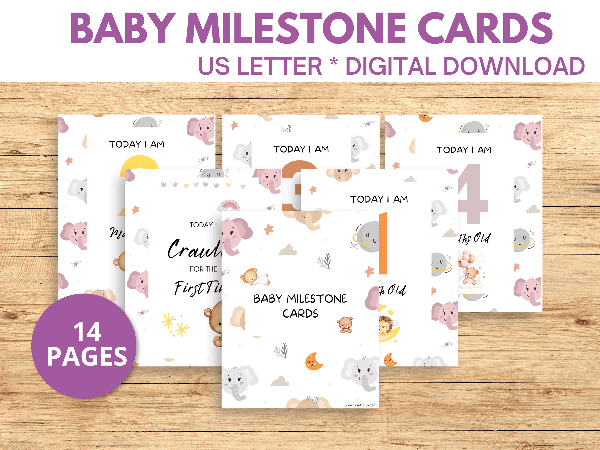 Printable baby milestone cards with animals.