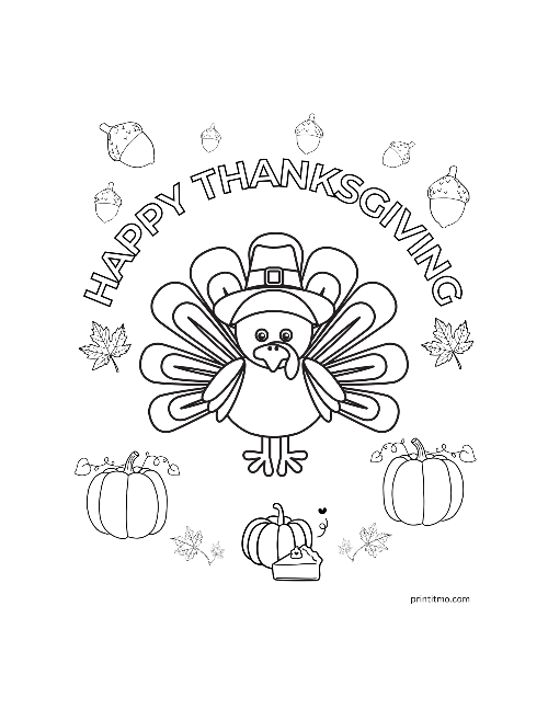 Black and white Happy Thanksgiving coloring page.