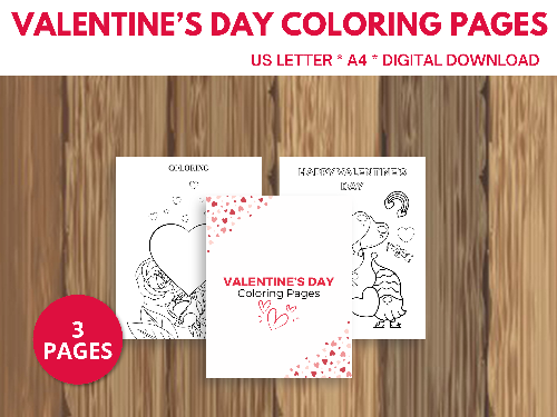 Two Valentine's coloring pages for kids with cover page.
