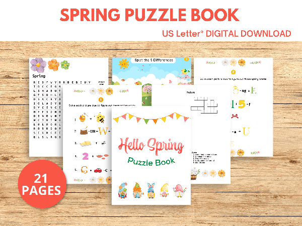 Printable spring puzzle book with spring activity printables.
