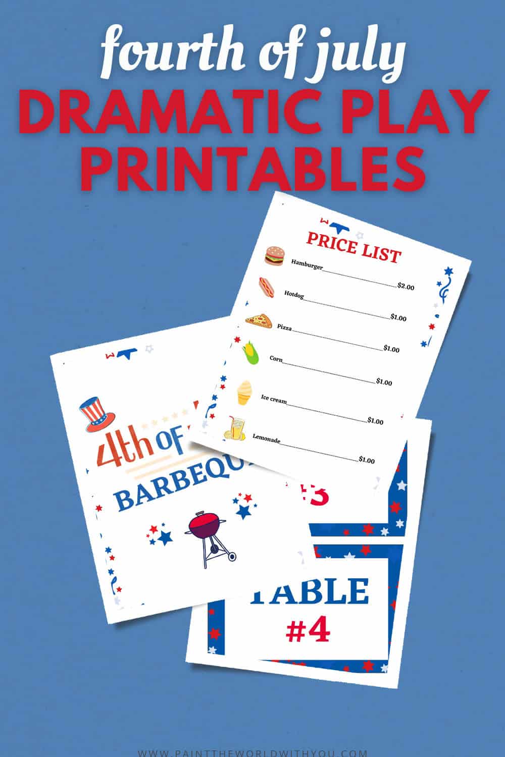 Holiday 4th of July pretend play printables.