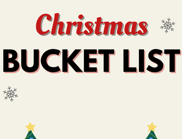 Christmas bucket list with cozy ideas on paper, perfect for things to do in winter and fun with friends.
