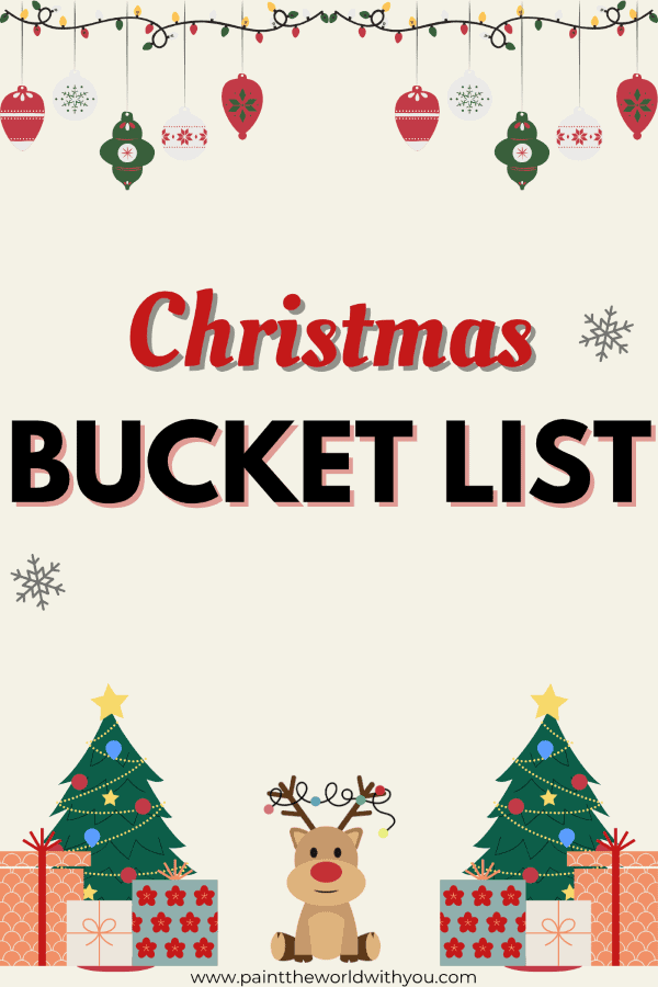 Christmas bucket list with cozy ideas on paper, perfect for things to do in winter and fun with friends.